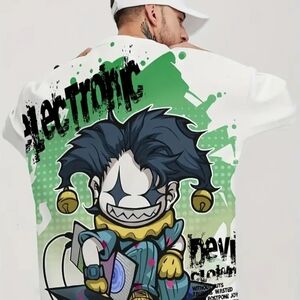 Graphic Clown Print White T-Shirt (Black hair Instead)